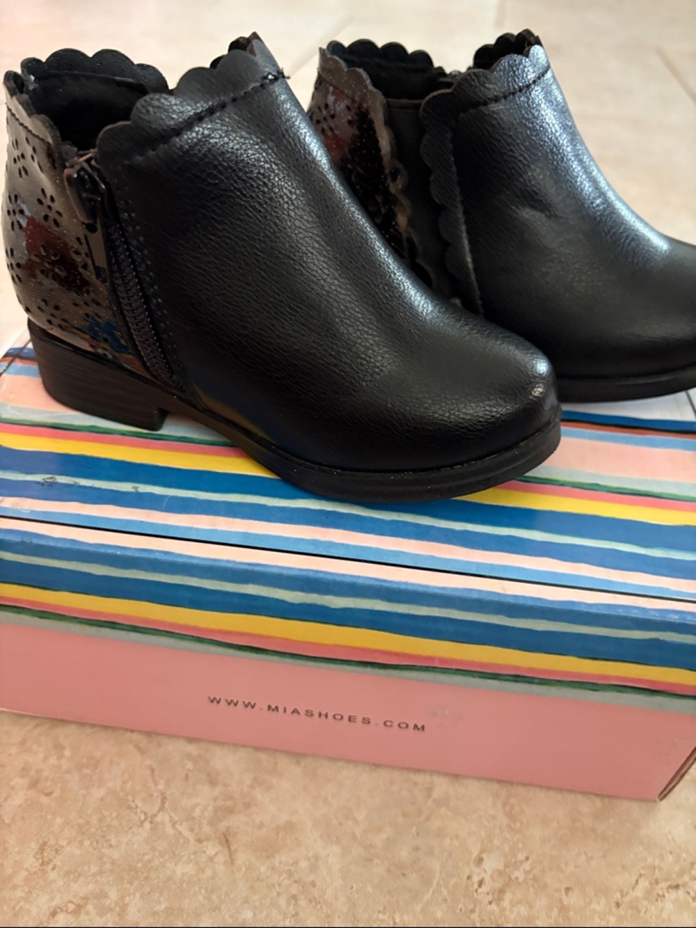 MIA Black Scallop-Trim Ankle Booties with Perforated Heel